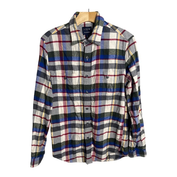 J.Crew Flannel Shirt Men's S Multicolored Cotton Plaid 2 Pocket Long Sleeve - Picture 1 of 9